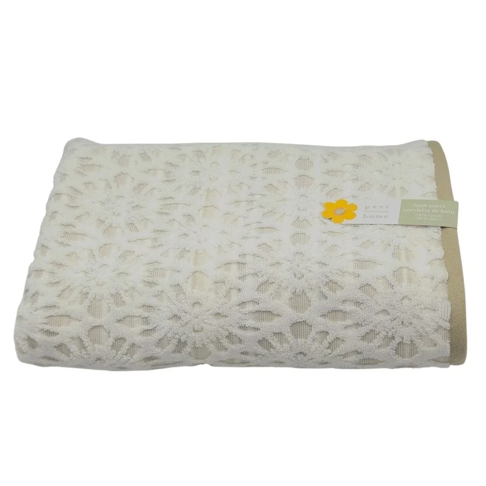 Peri Home 4pc Floral Embossed Cotton Towels Set 2‎ Bath 2 Hand Ivory Beige